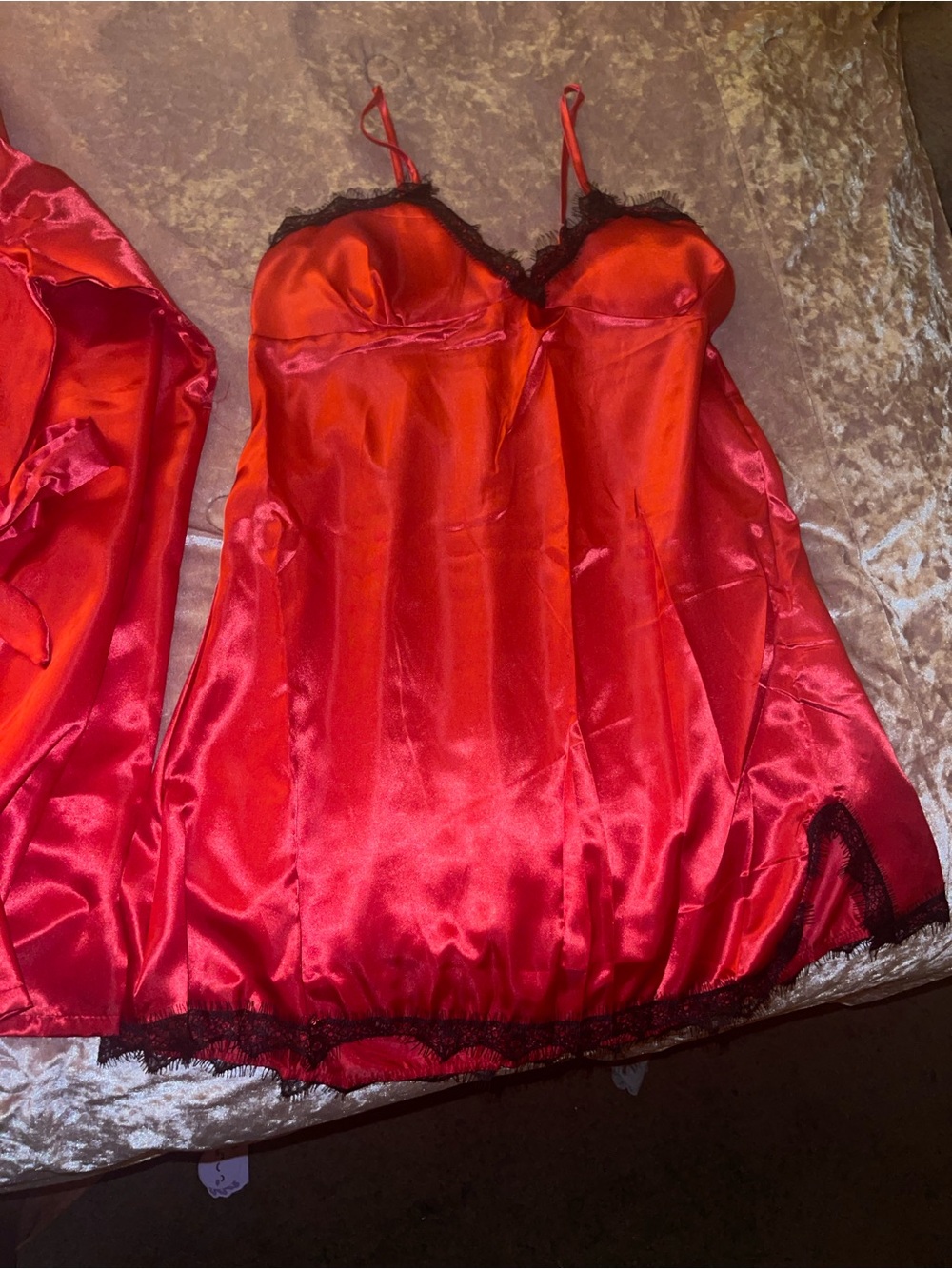 Red Satin Lace-Trim Chemise - Women Intimates